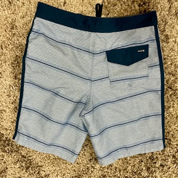 Hurley Boys Shoreline Striped Board Shorts Blue White - Size 10/25 EUC - Picture 3 of 5
